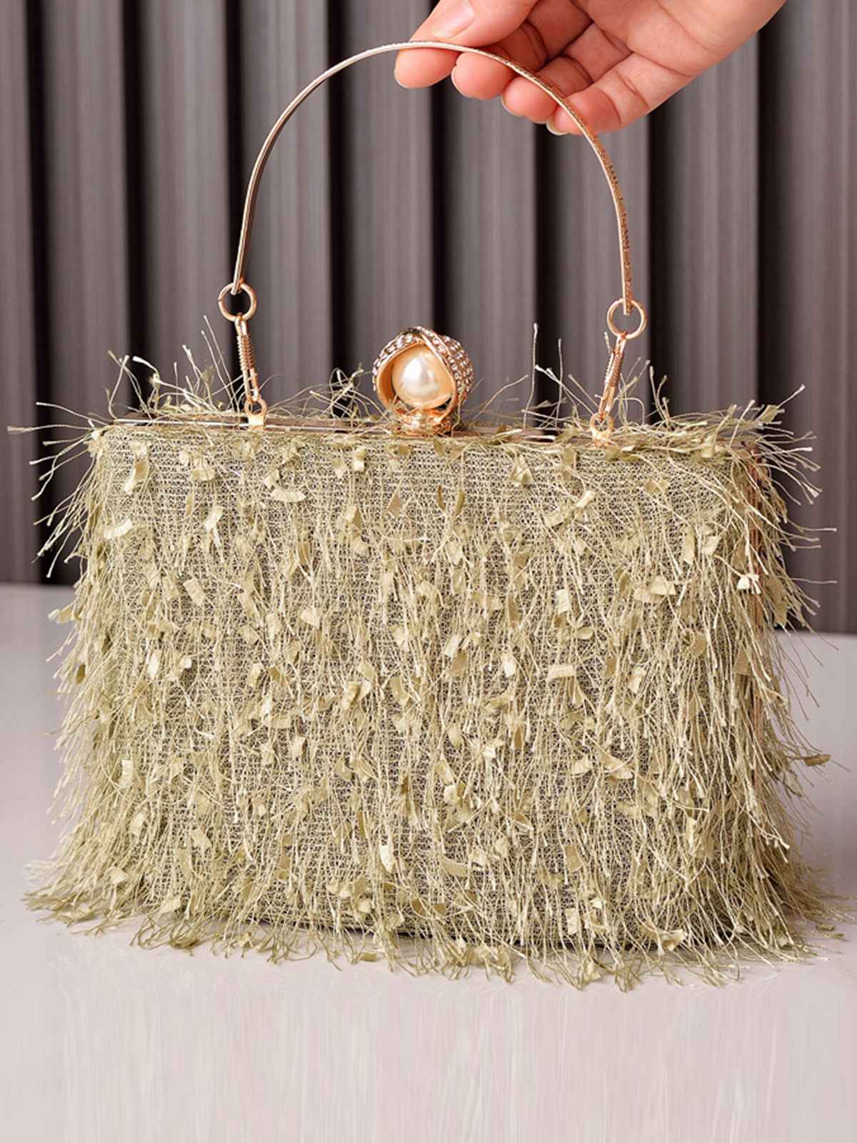 Sac à main vintage avec pompon et perles - Image 2