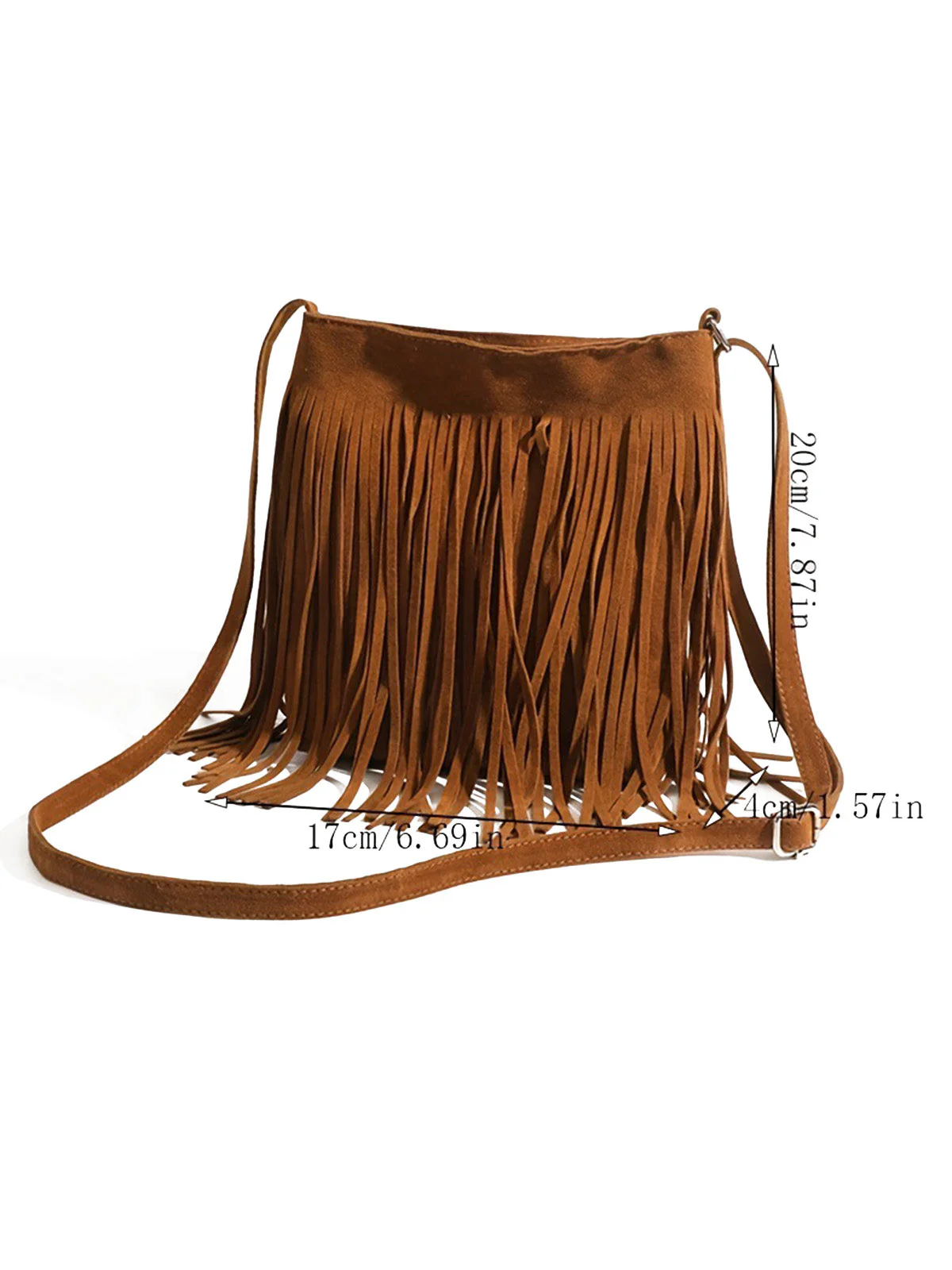 Sac bandoulière bohème en suédine à franges - Image 3