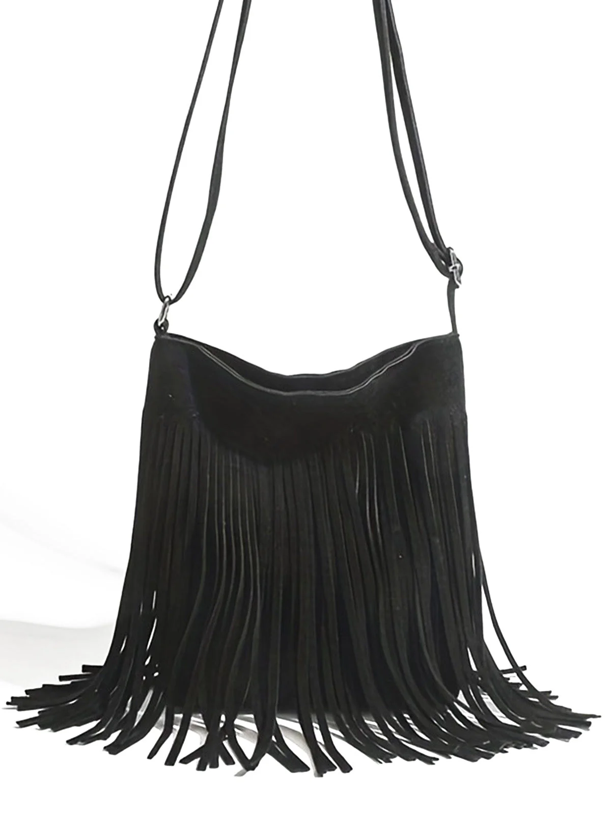 Sac bandoulière bohème en suédine à franges - Image 5