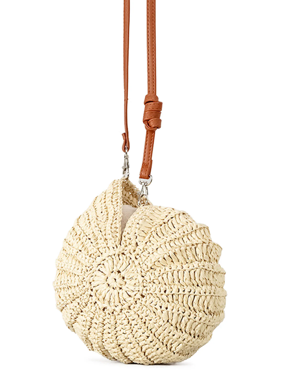 Sac bandoulière tressé en paille en forme de coquillage - Image 2