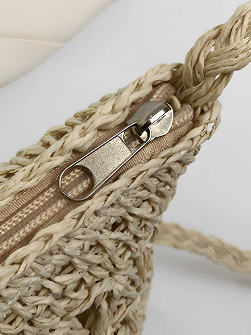 Sac bandoulière vintage en paille et perles en bois - Image 4