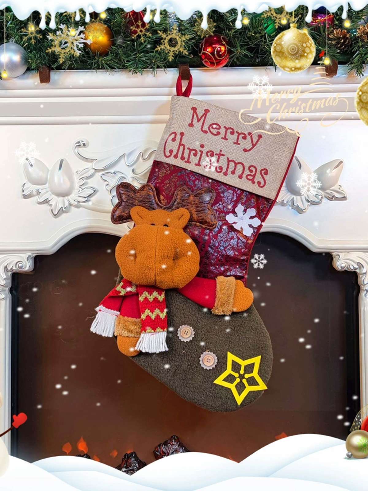 Sac cadeau de bas de Noël 3D à motifs de dessins animés - Image 5