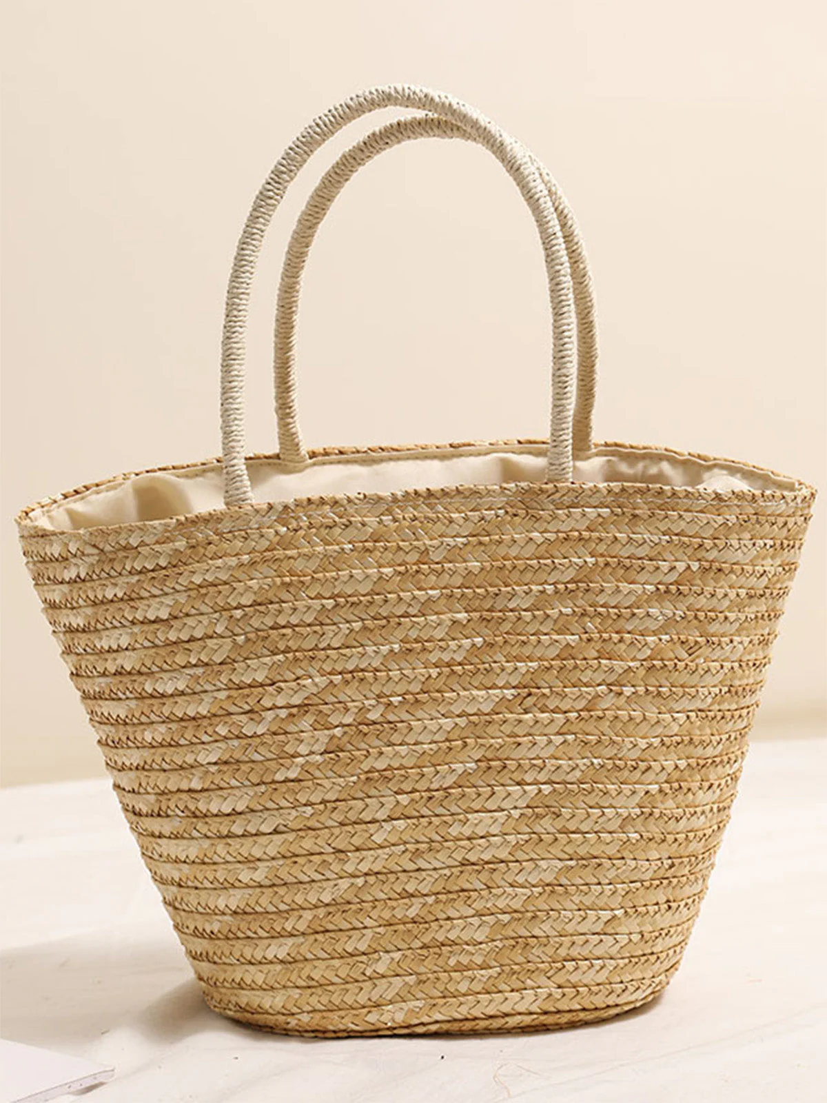 Sac de plage en paille kaki brodé d'un palmier - Image 3