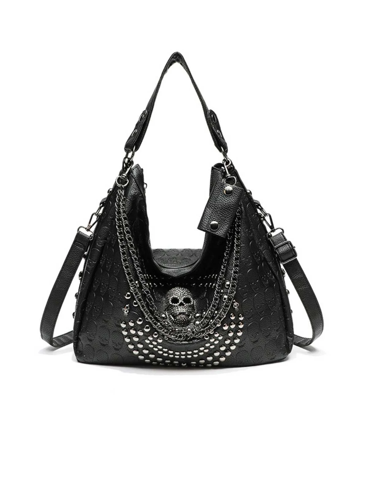 Sac hobo gothique à chaîne cloutée et tête de mort