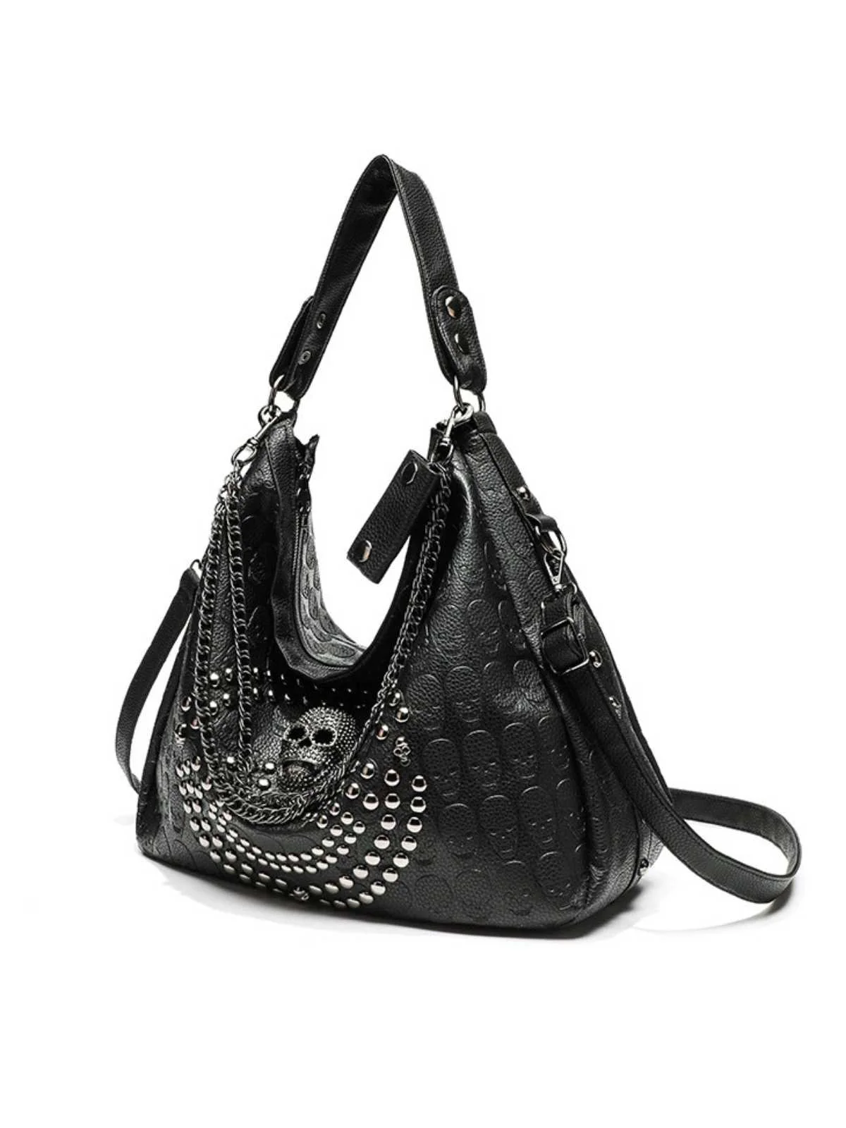 Sac hobo gothique à chaîne cloutée et tête de mort - Image 2