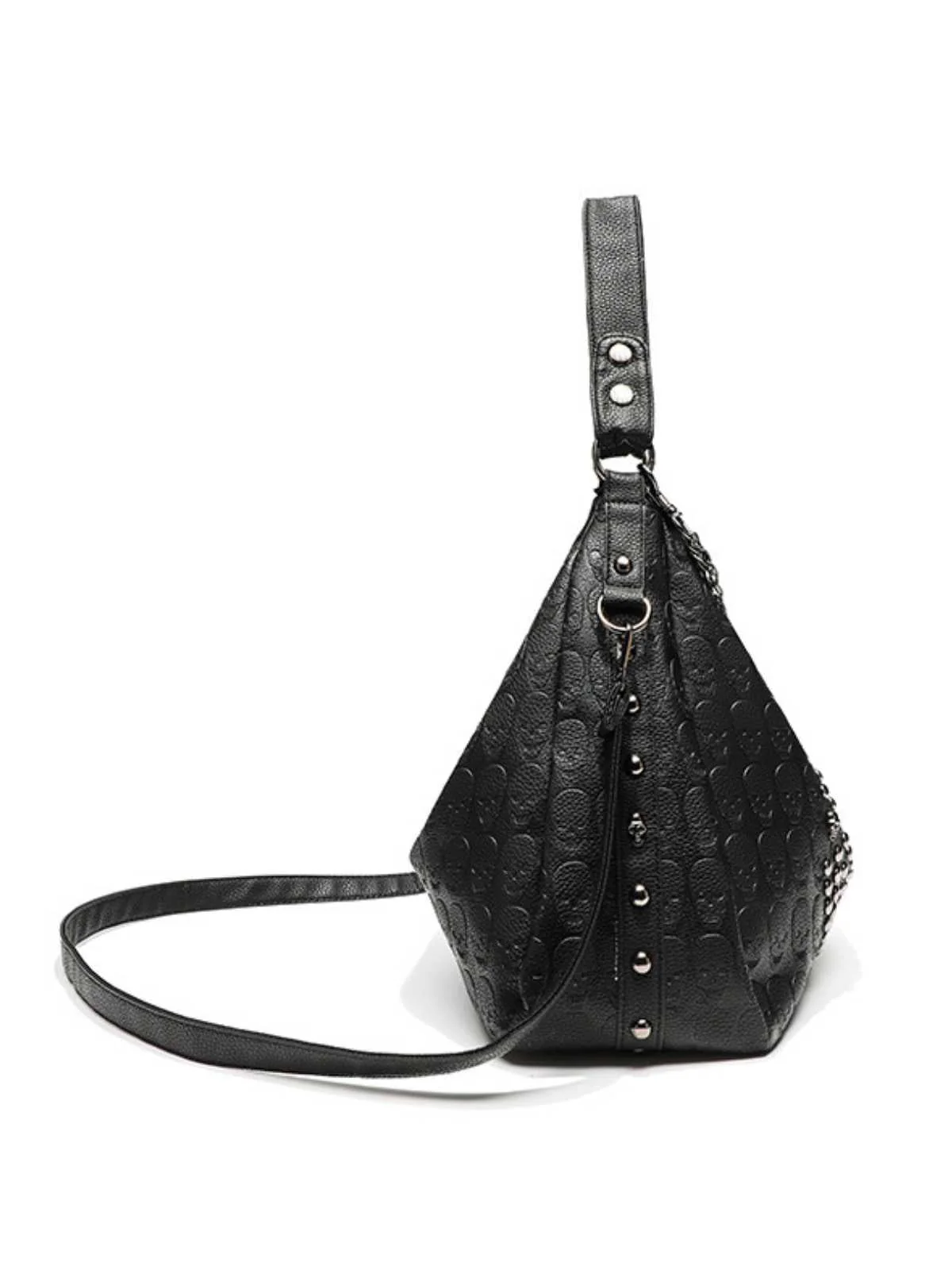 Sac hobo gothique à chaîne cloutée et tête de mort - Image 3