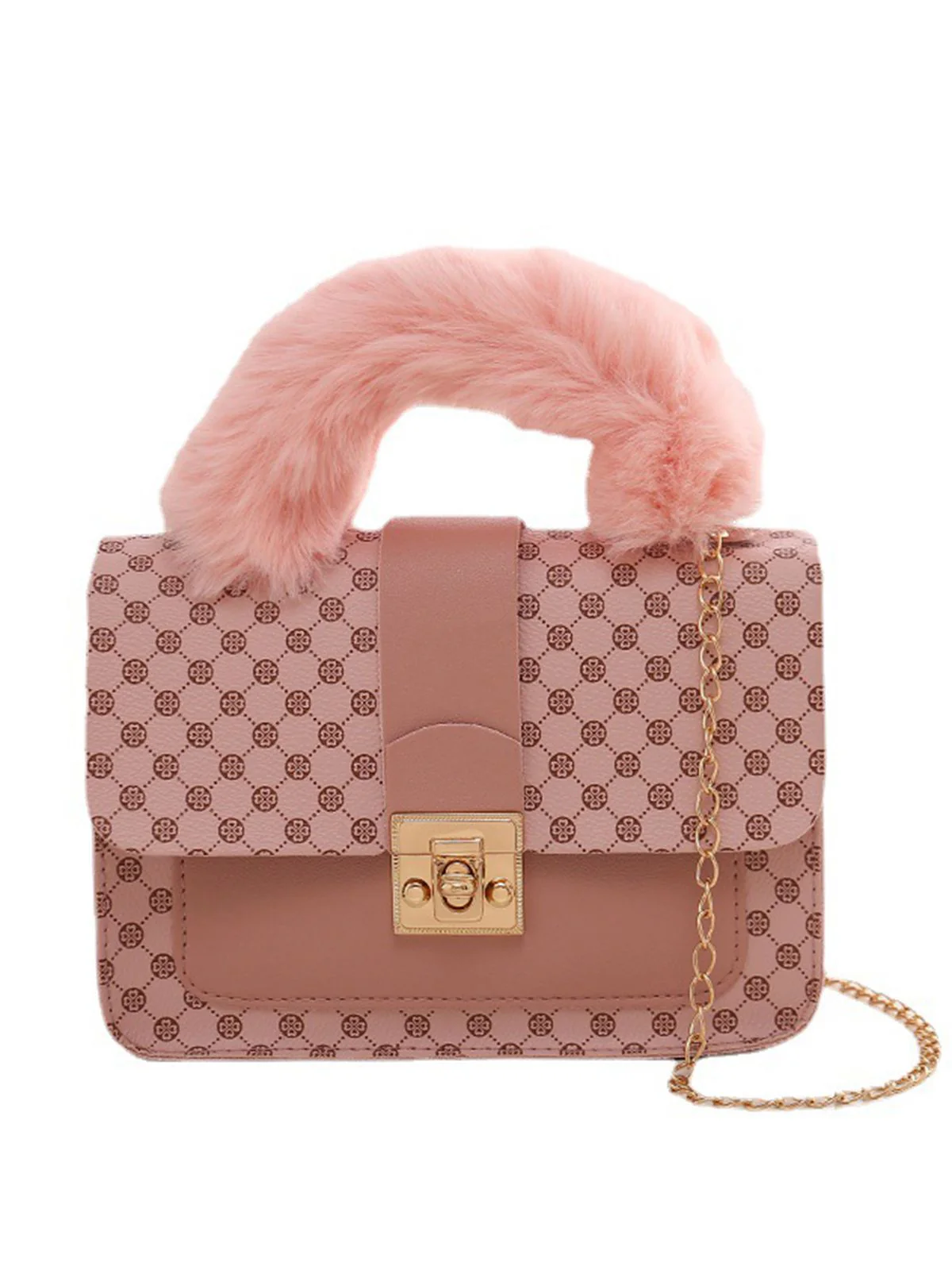 Sac mini à bandoulière vintage avec poignée en fausse fourrure