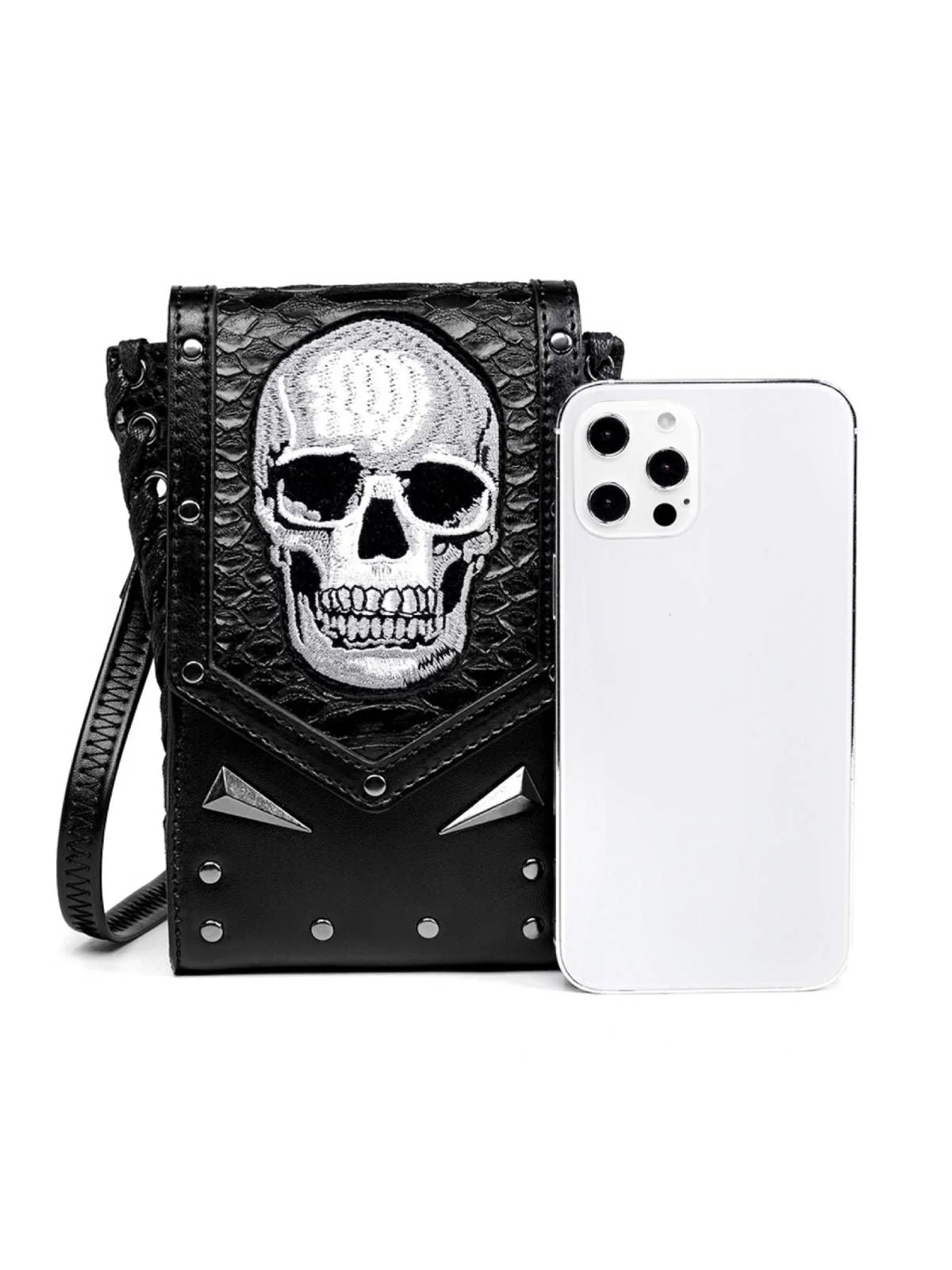 Sac noir à tête de mort brodée d'Halloween - Image 2