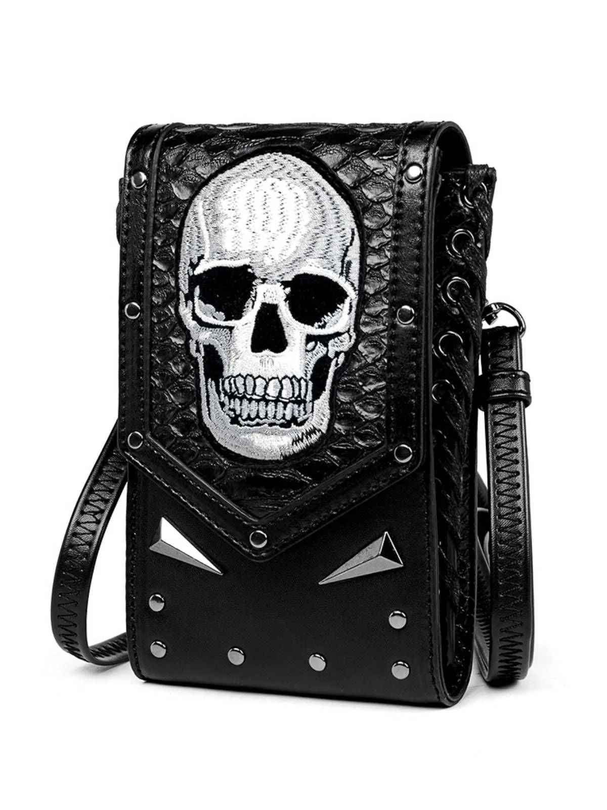 Sac noir à tête de mort brodée d'Halloween - Image 3