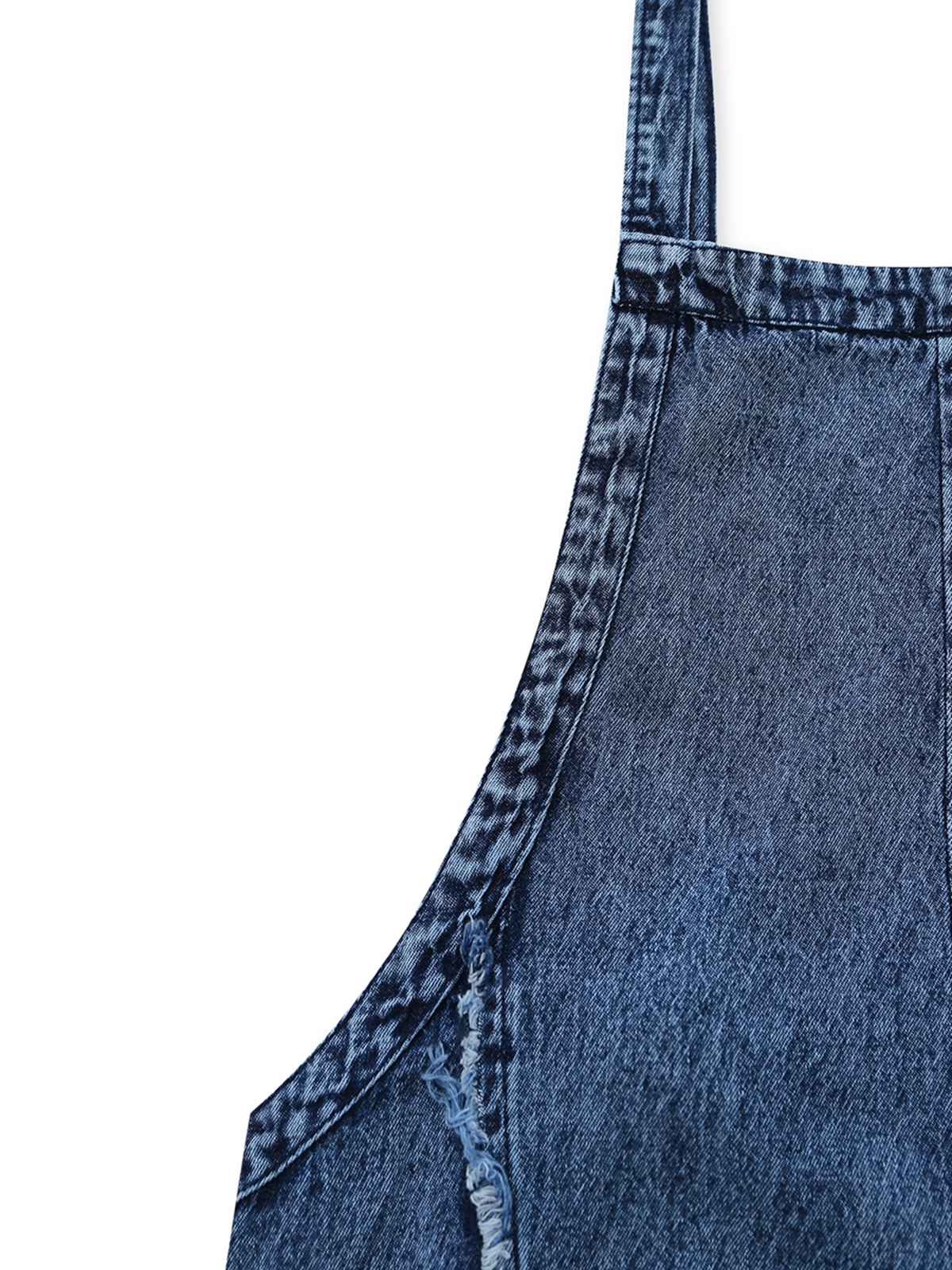 Salopette en jean bleu large effilochée années 1970 - Image 5