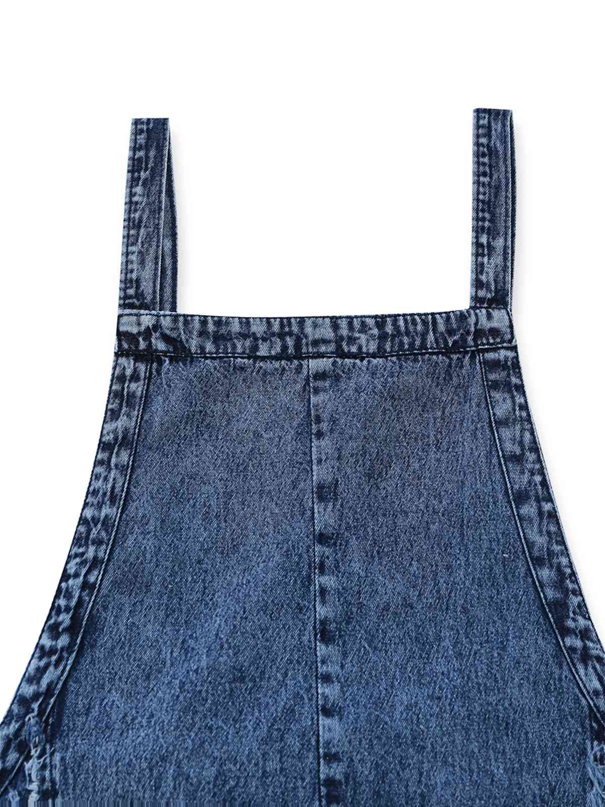 Salopette en jean bleu large effilochée années 1970 - Image 6