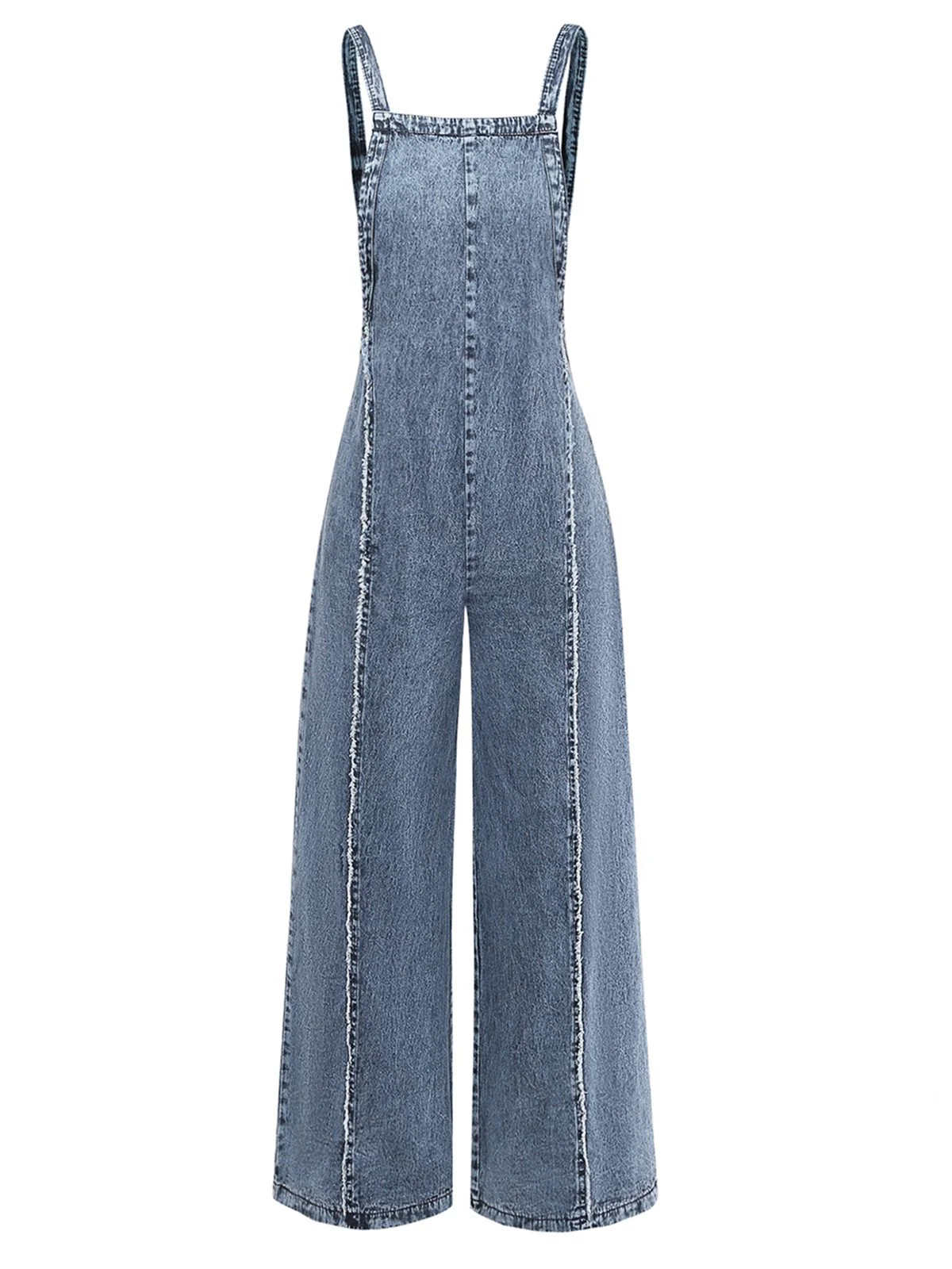 Salopette en jean bleu large effilochée années 1970 - Image 8