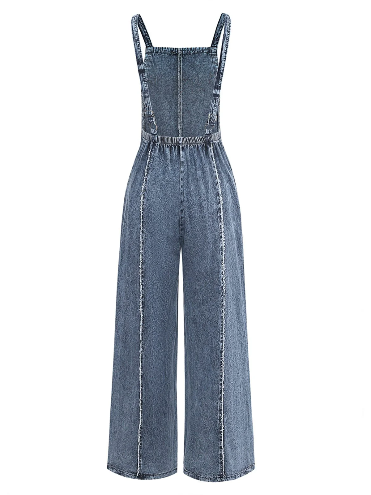 Salopette en jean bleu large effilochée années 1970 - Image 9