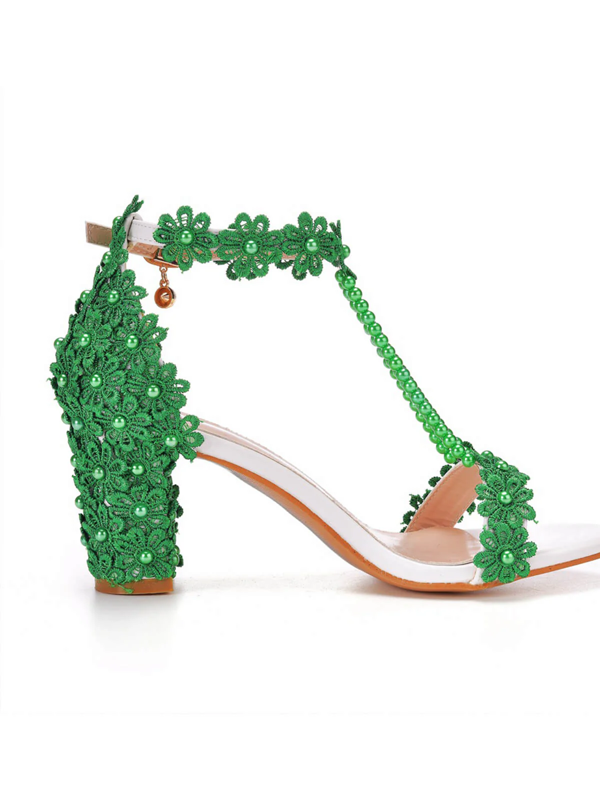 Sandales à talons hauts brodées à la main avec fleurs perlées - Image 9