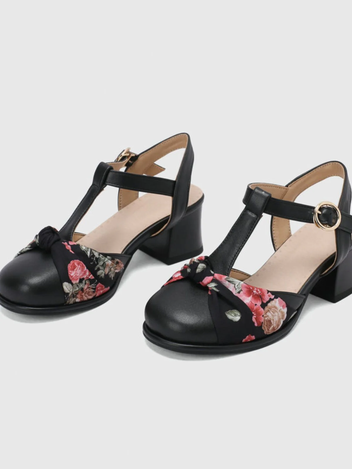 Sandales Mary Jane vintage bout rond et bride T nœud floral - Image 3