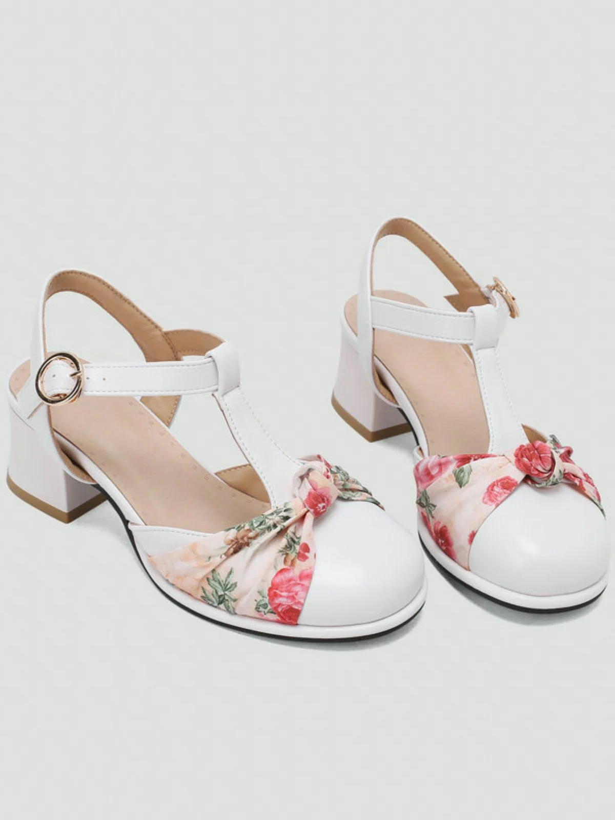 Sandales Mary Jane vintage bout rond et bride T nœud floral - Image 8