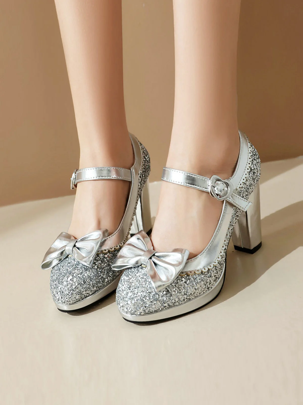 Talons hauts épais à nœud pailleté uni - Image 13