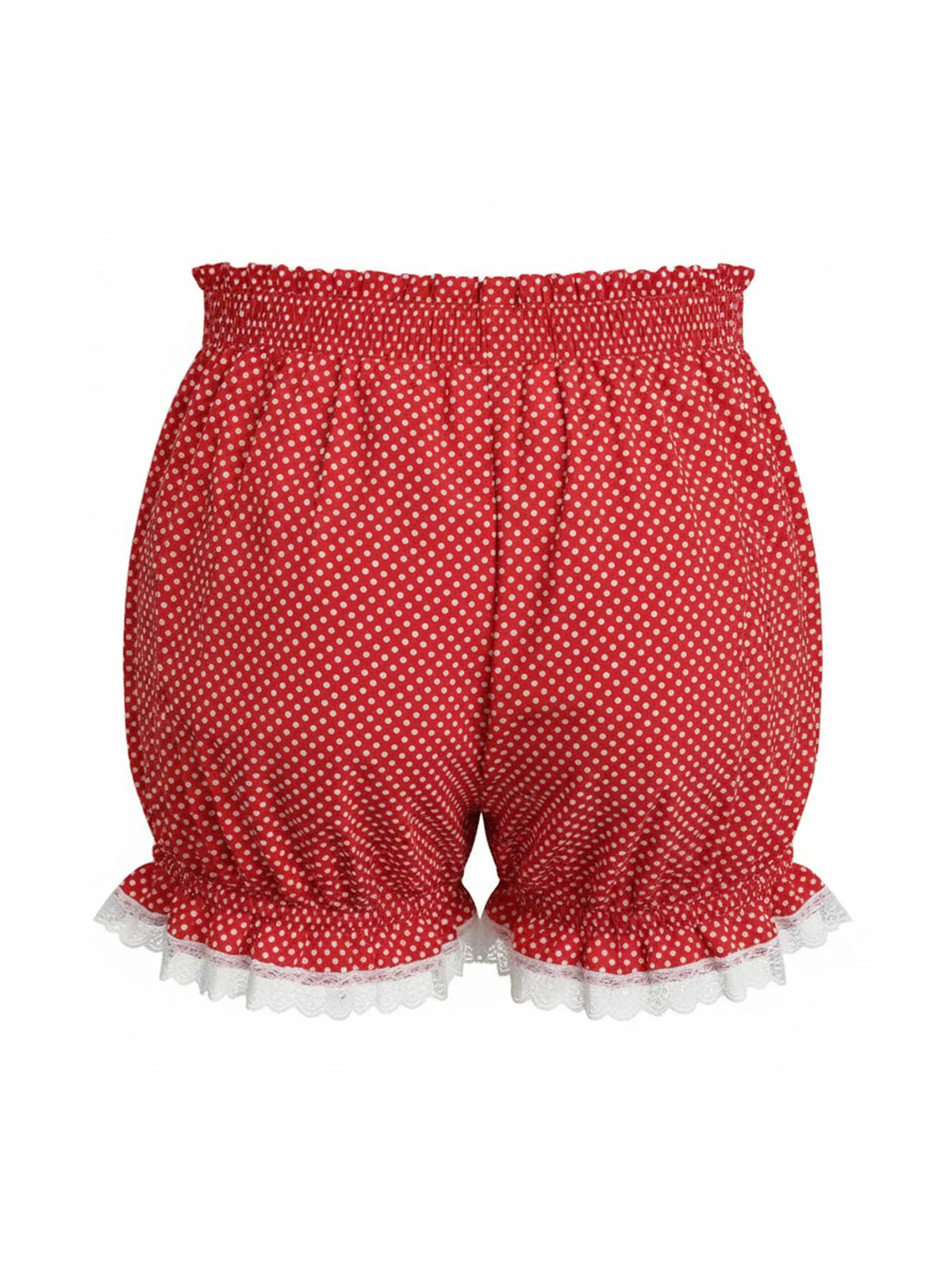 Short citrouille rouge à pois avec nœud et bordure en dentelle années 80 - Image 3