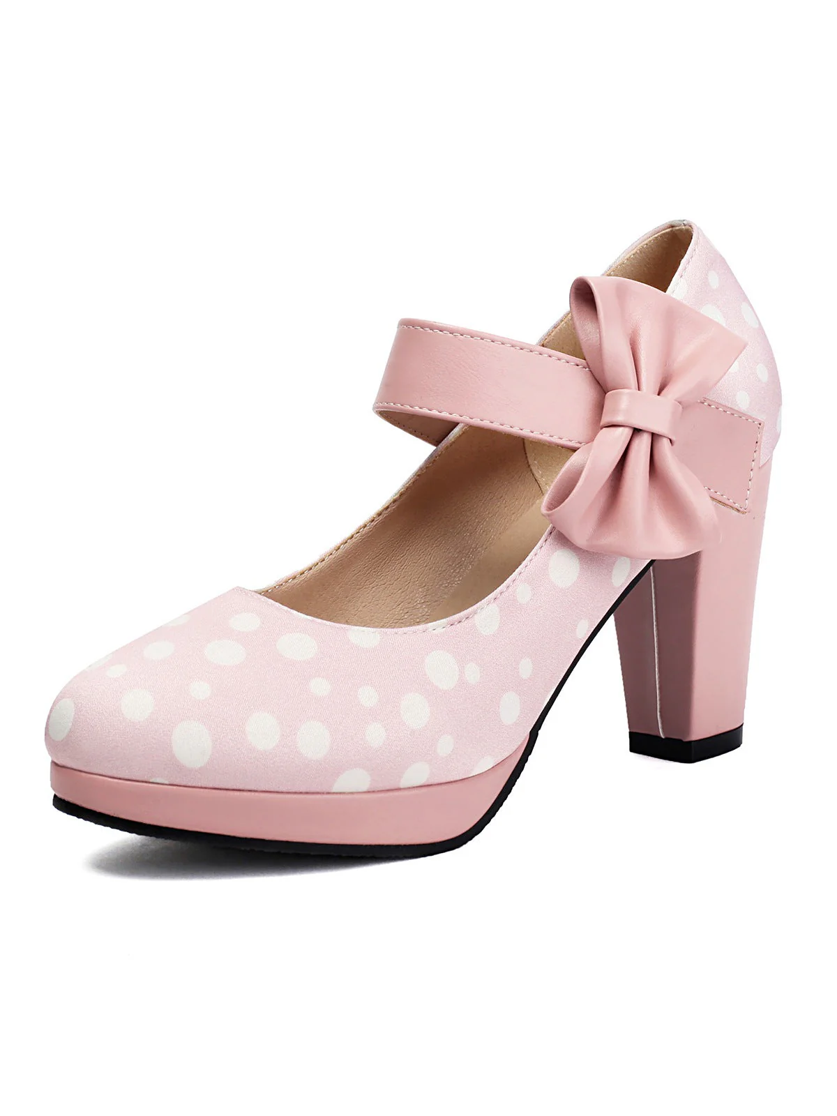 Talons épais rétro Mary Jane à pois et nœud papillon - Image 12