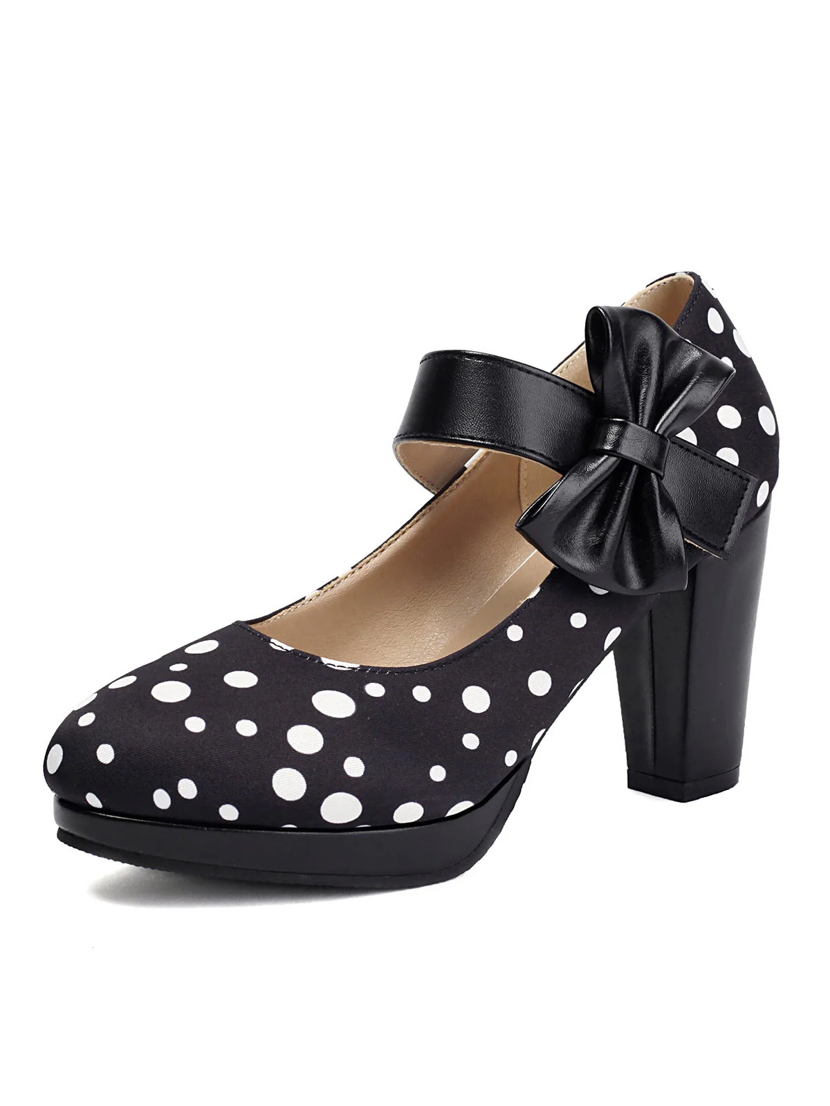 Talons épais rétro Mary Jane à pois et nœud papillon - Image 14