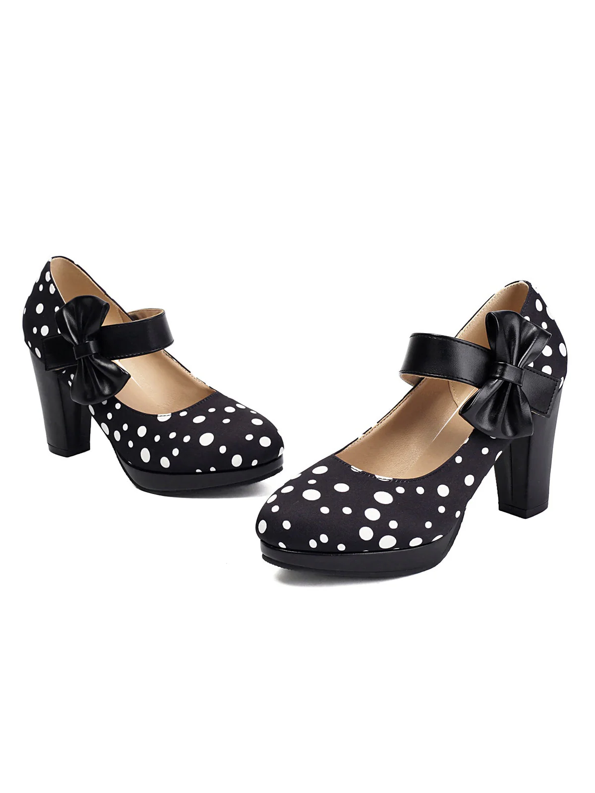 Talons épais rétro Mary Jane à pois et nœud papillon - Image 17
