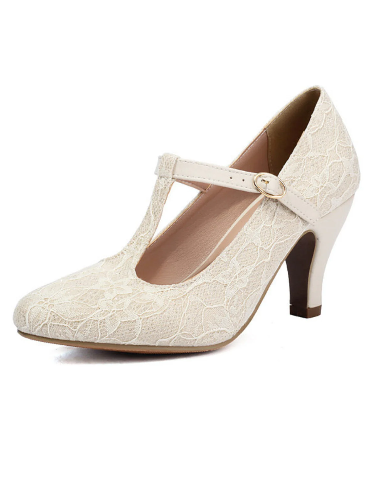 Talons hauts vintage en dentelle patchwork avec bride en T et boucle - Image 7