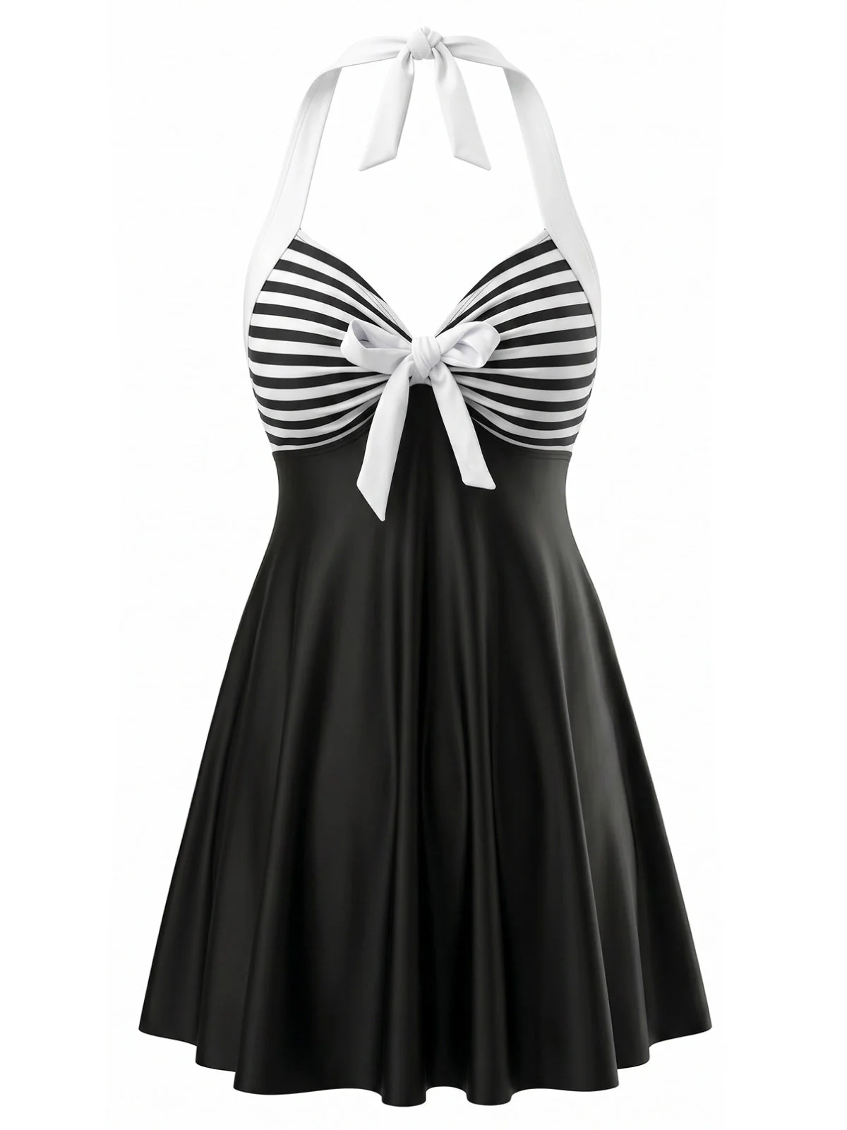 Tankini Licou Rayé Avec Nœud Noir Et Blanc Années 1940 - Image 2