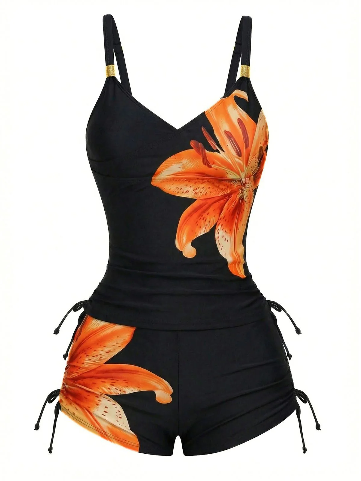 Tankini orange à lacets uni à motif floral années 1950