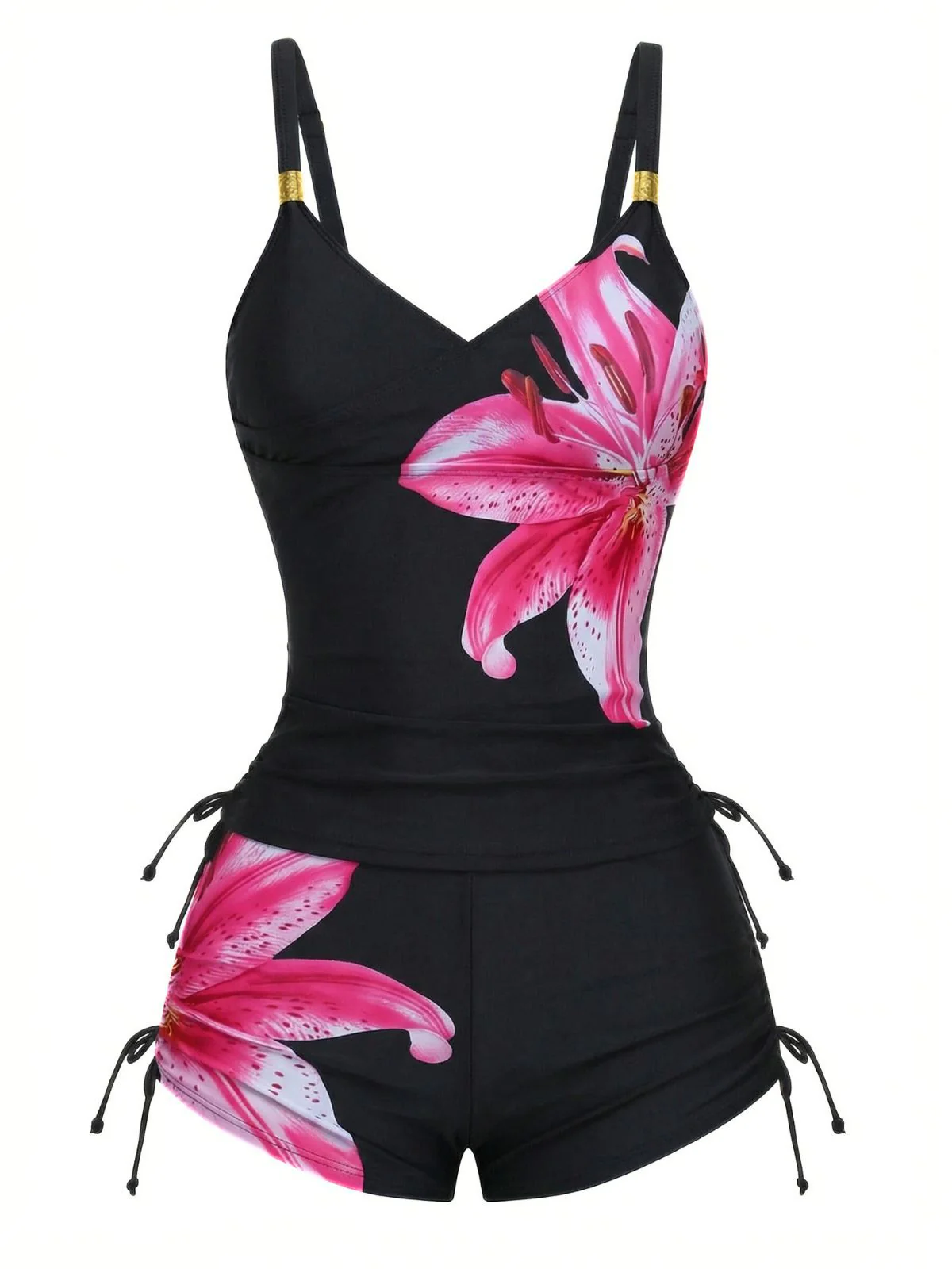 Tankini orange à lacets uni à motif floral années 1950 - Image 11