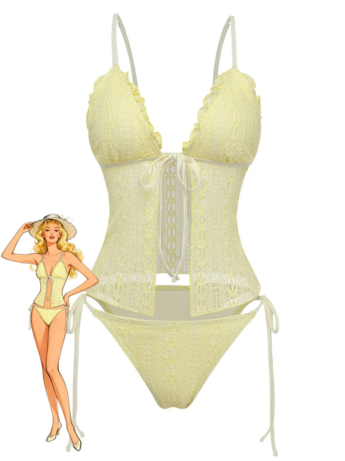Tankini tissu double couche tricoté dentelle 1940s