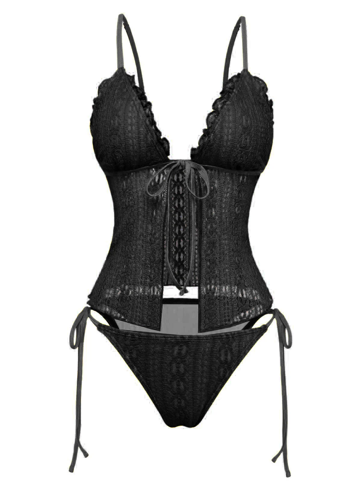 Tankini tissu double couche tricoté dentelle 1940s - Image 8