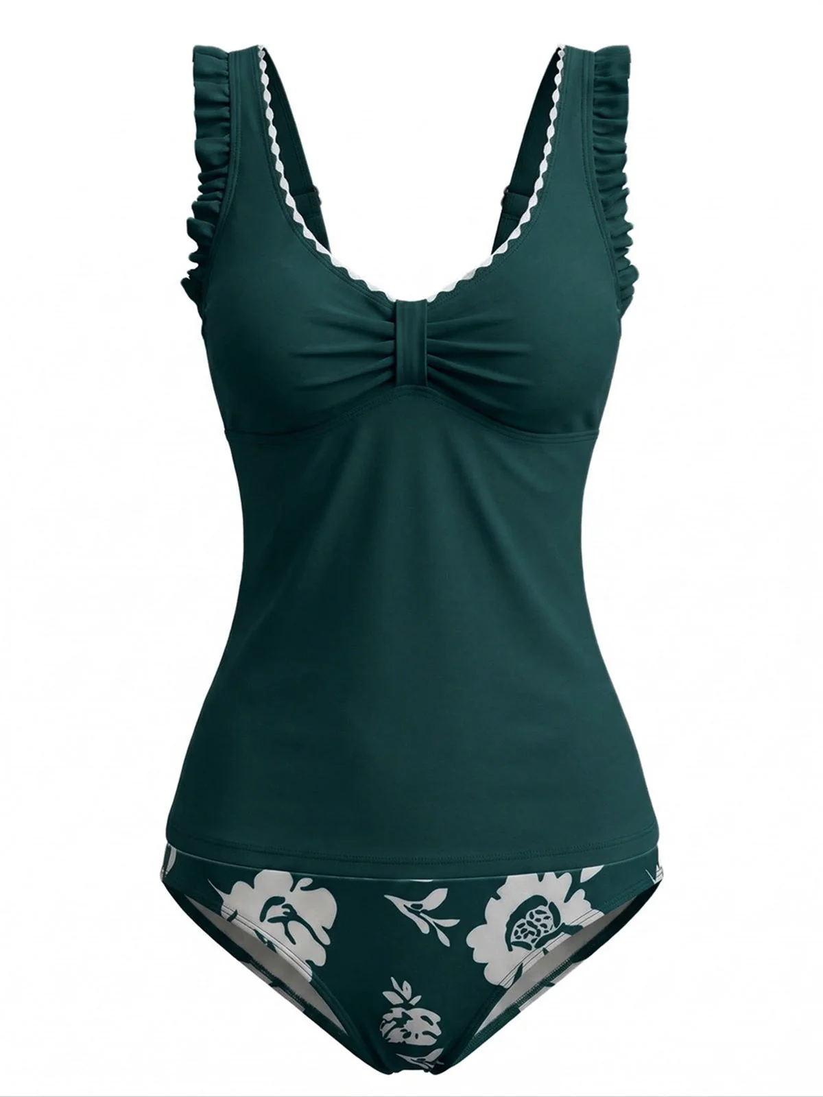 Tankini Vert Bretelles À Volants Imprimé Fleurs Années 1950 - Image 4
