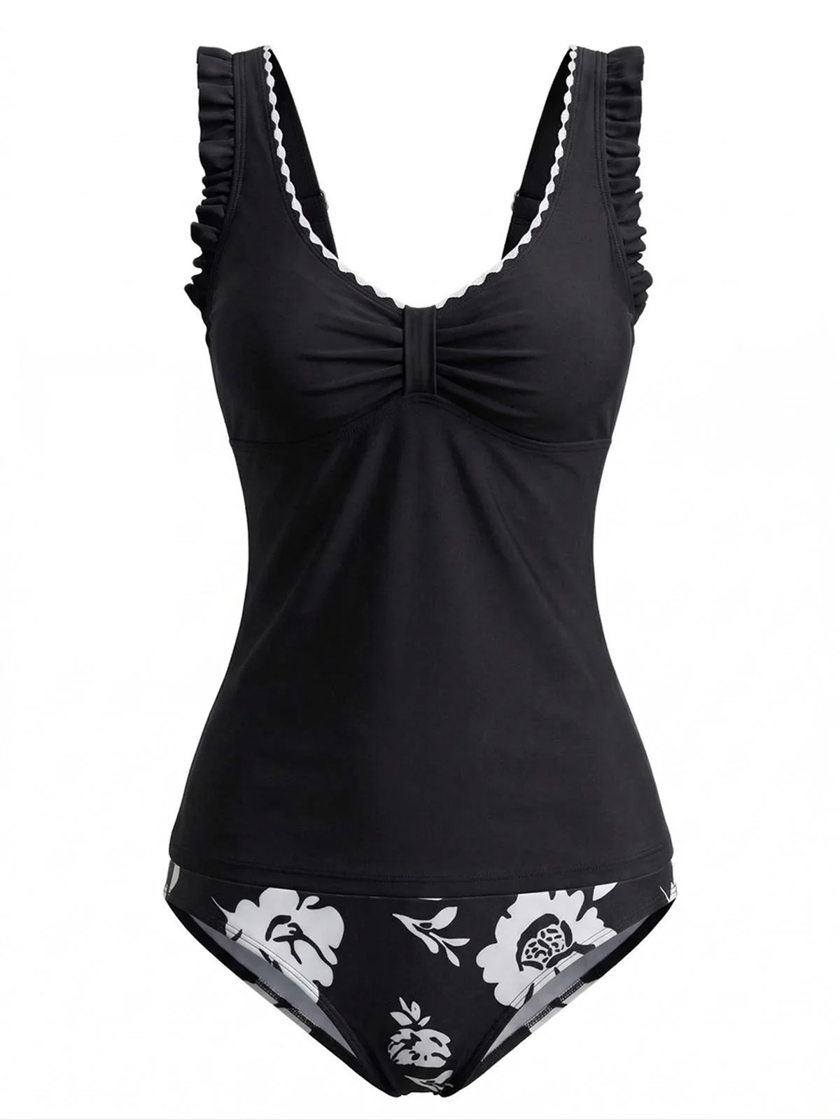 Tankini Vert Bretelles À Volants Imprimé Fleurs Années 1950 - Image 7