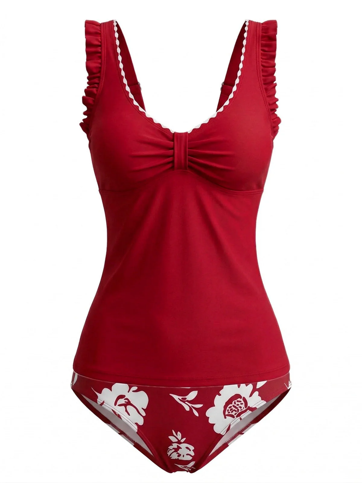 Tankini Vert Bretelles À Volants Imprimé Fleurs Années 1950 - Image 9