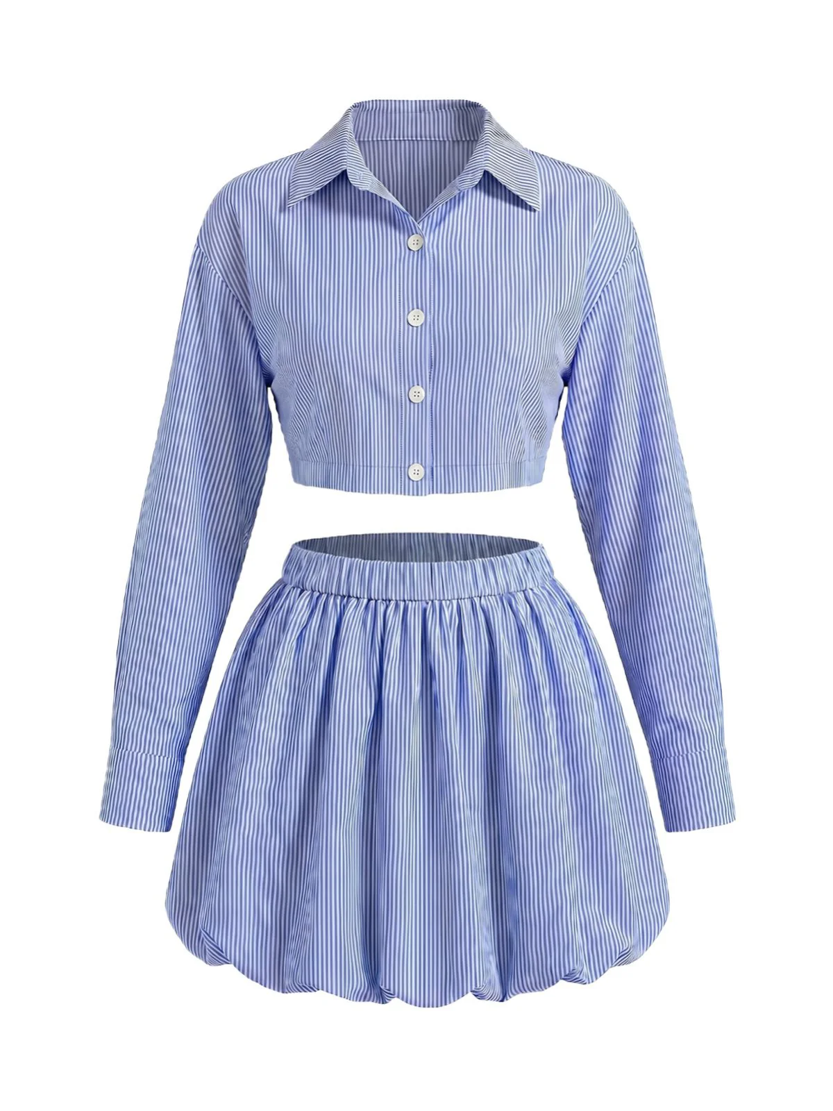 Top Crop Bleu Rayé & Mini Jupe Années 1960 - Image 2