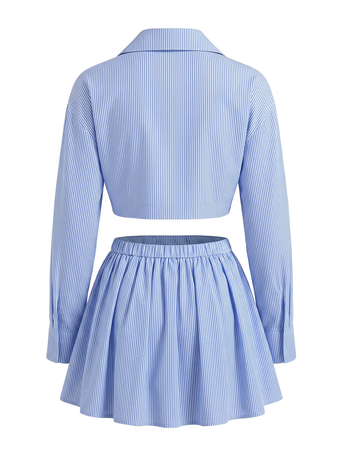 Top Crop Bleu Rayé & Mini Jupe Années 1960 - Image 4