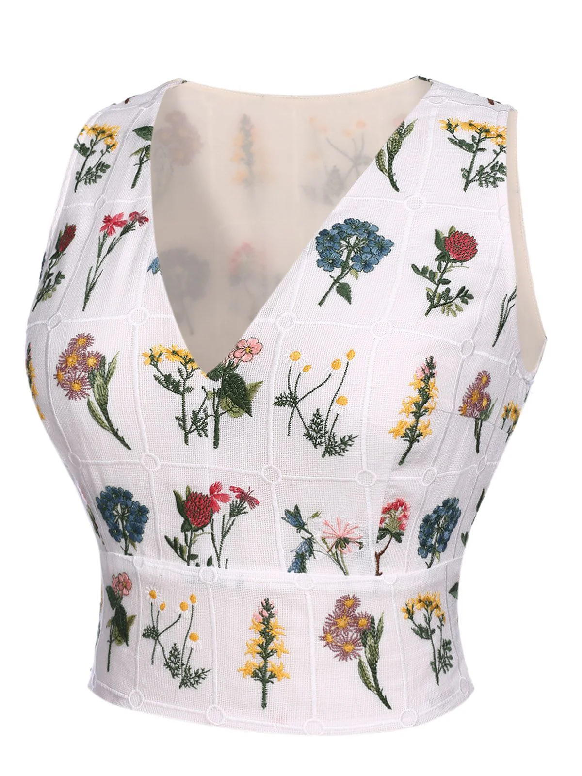 Top Vintage Floral Broderie Sans Manches Rétro Chic - Image 2