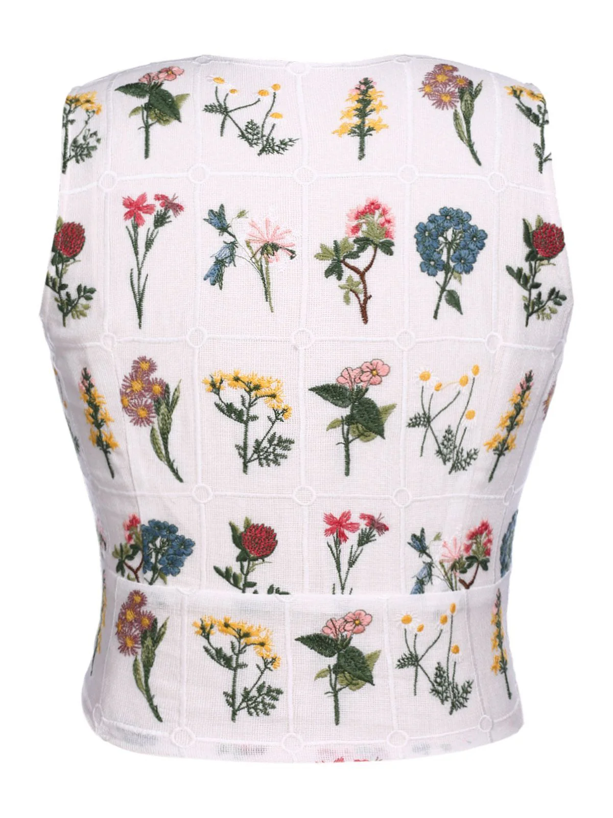 Top Vintage Floral Broderie Sans Manches Rétro Chic - Image 3