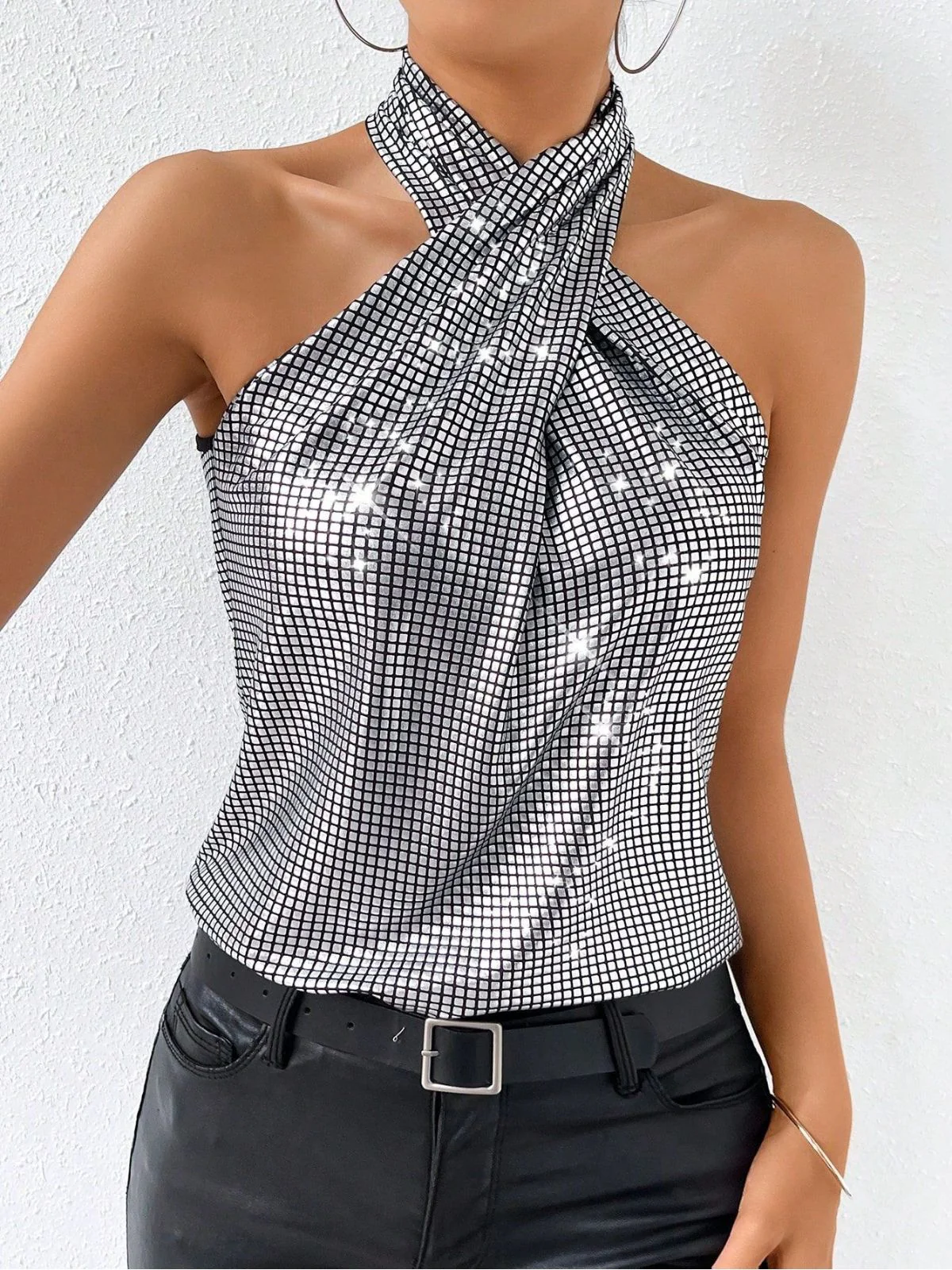 Tops Croisé Dos Nu Métallique Pailleté Années 1960 - Image 10