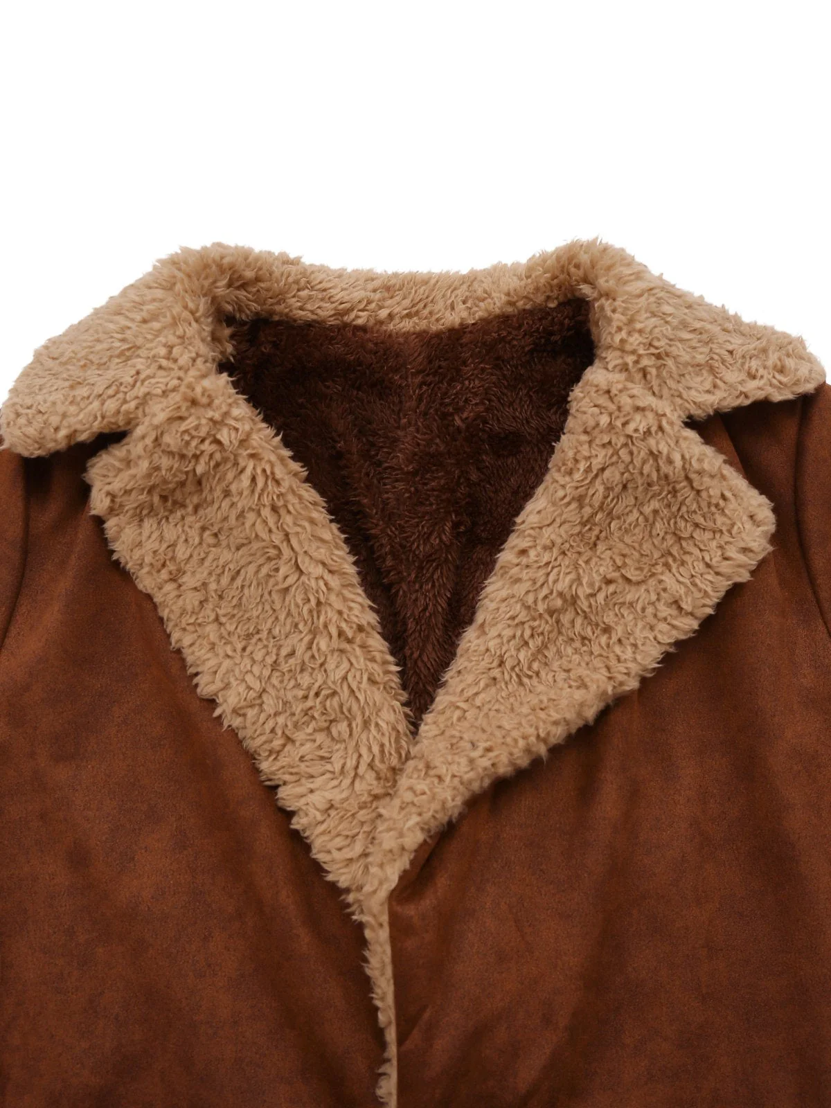 Trench-coat boutonné en faux daim col cranté marron des années 1950 - Image 3
