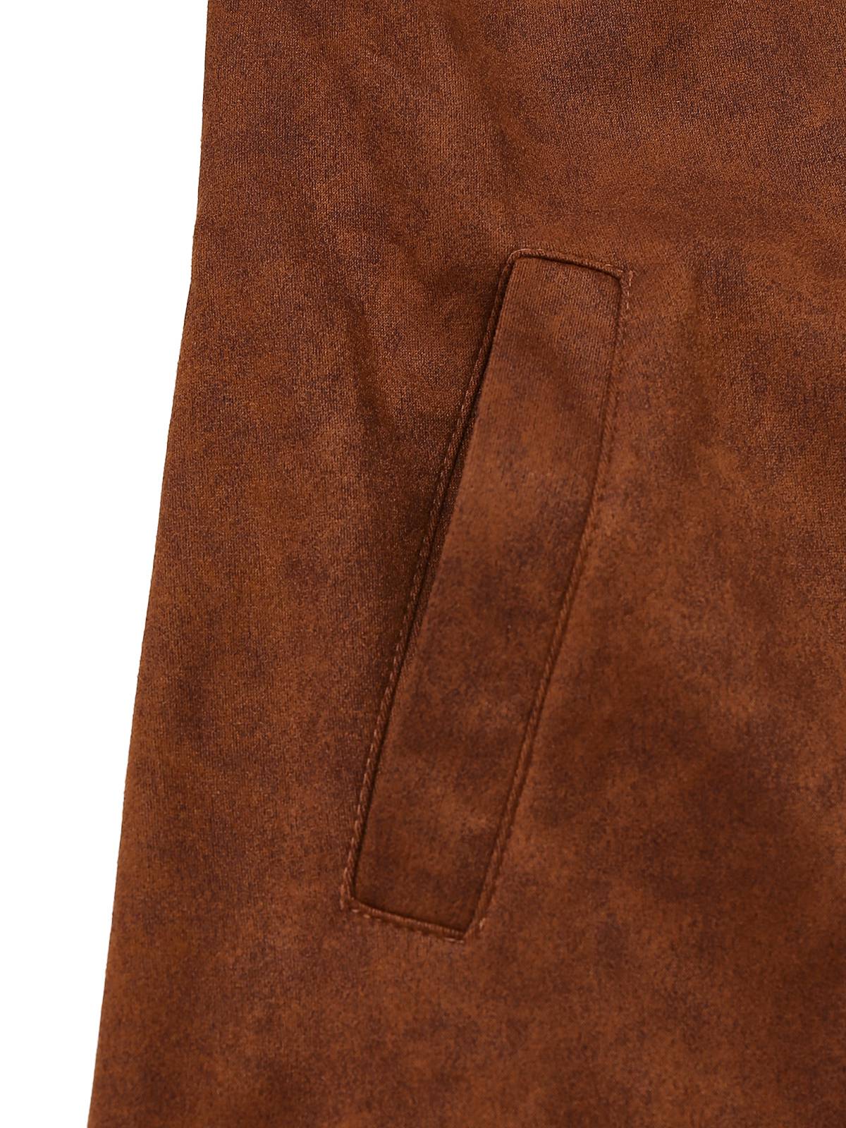 Trench-coat boutonné en faux daim col cranté marron des années 1950 - Image 5