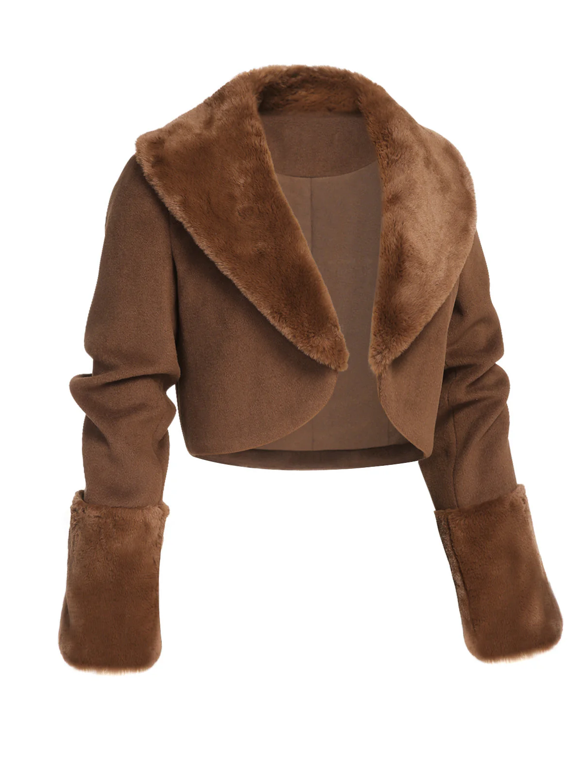 Veste boléro marron à col fourrure rétro - Image 3
