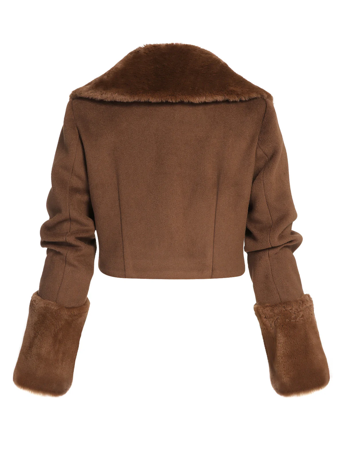 Veste boléro marron à col fourrure rétro - Image 4