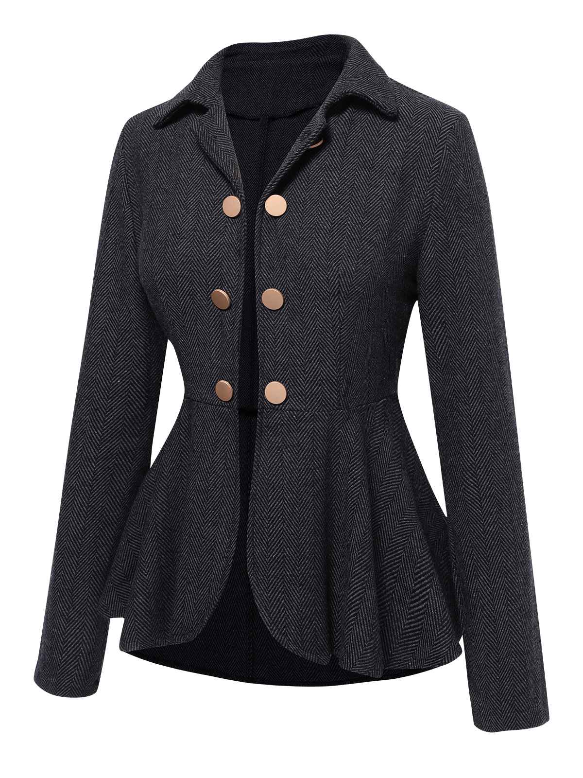 Veste croisée noire à volants et revers des années 1950 - Image 2