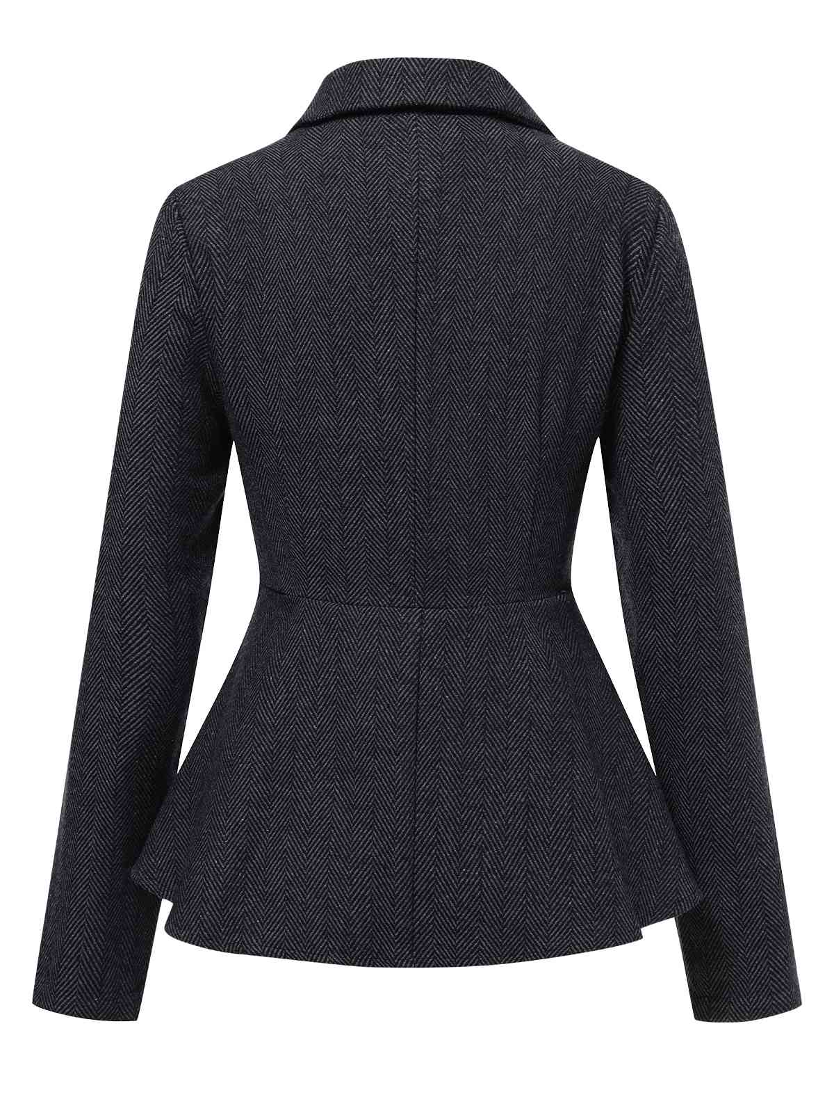 Veste croisée noire à volants et revers des années 1950 - Image 3
