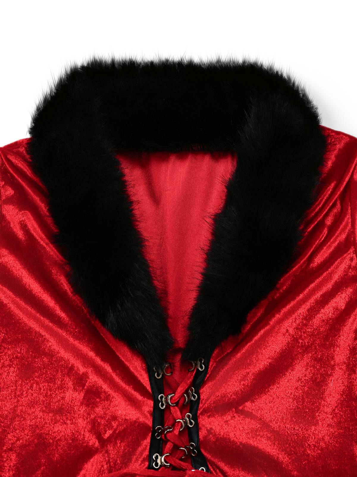 Veste de Noël en velours à lacets et bordure en fourrure rouge des années 1970 - Image 4