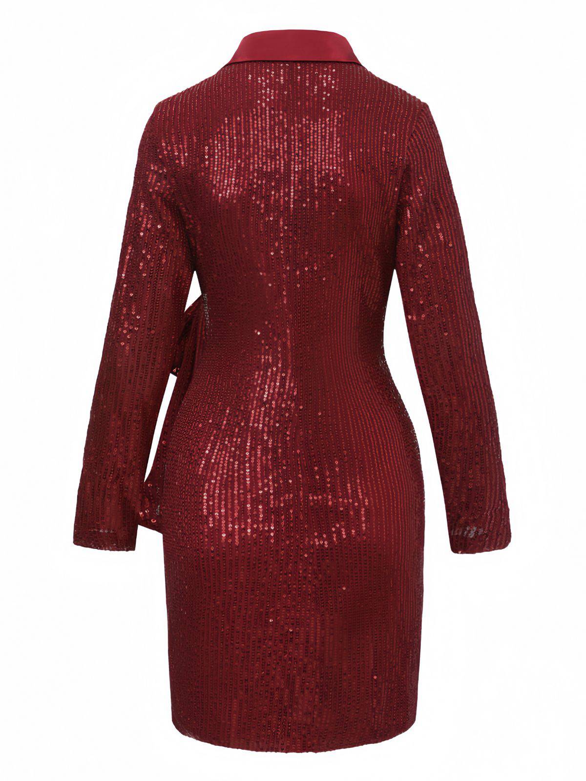 Veste longue pailleté col revers à nouer ceinturée années 1960 - Image 3