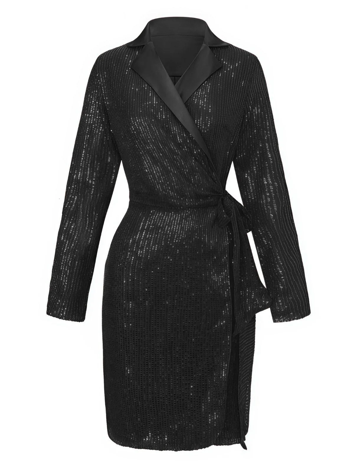 Veste longue pailleté col revers à nouer ceinturée années 1960 - Image 8