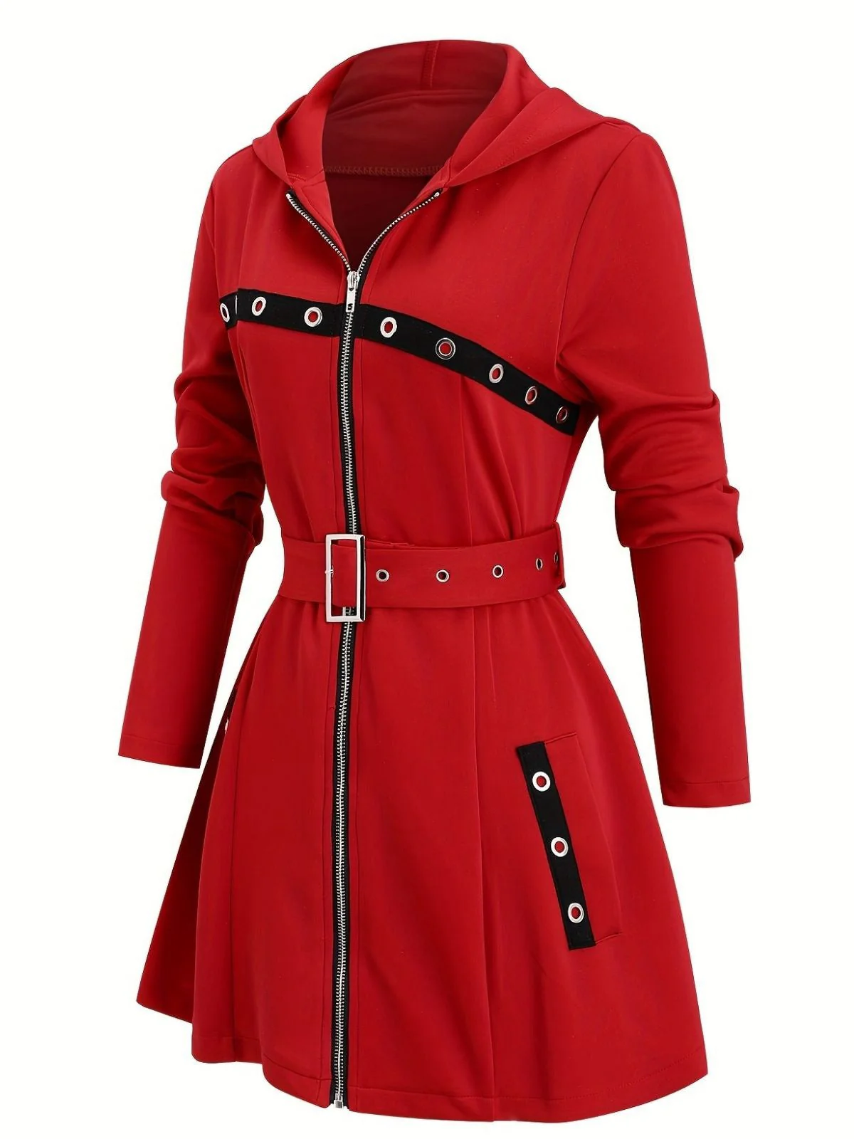 Veste midi punk à capuche et ceinture zippée années 1960 - Image 2
