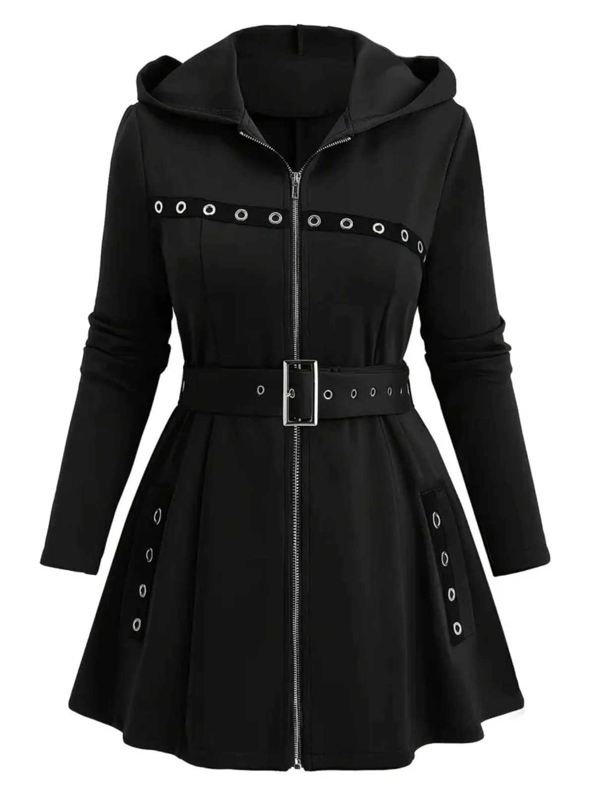 Veste midi punk à capuche et ceinture zippée années 1960 - Image 6